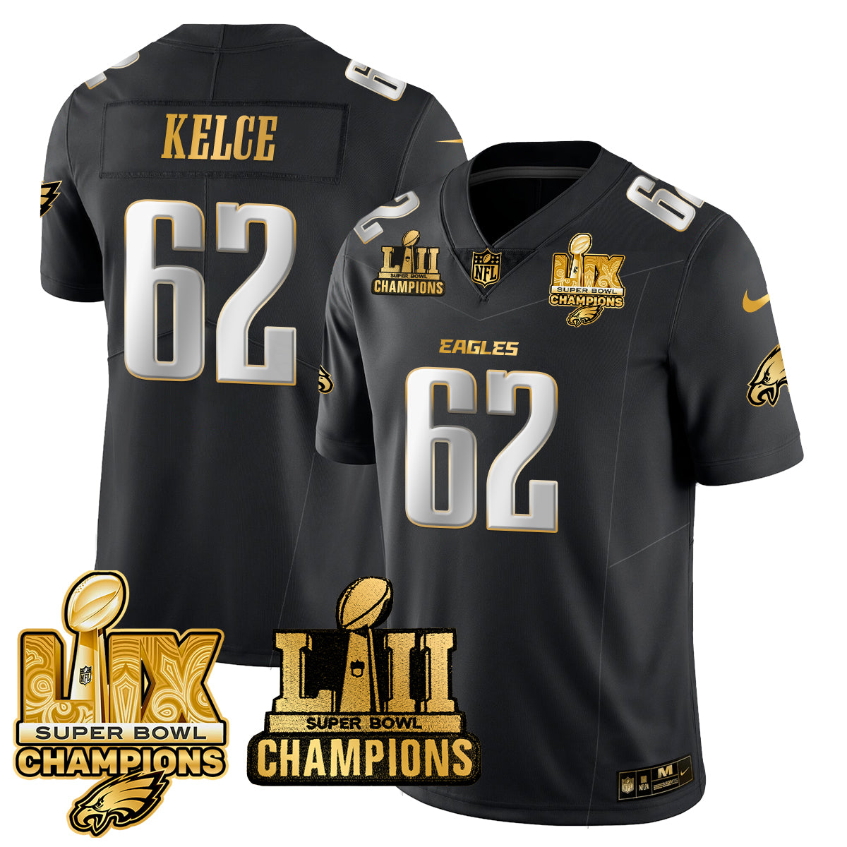 Philadelphia Eagles LII-LIX Super Bowl Champions Gold Jersey - All Stitched