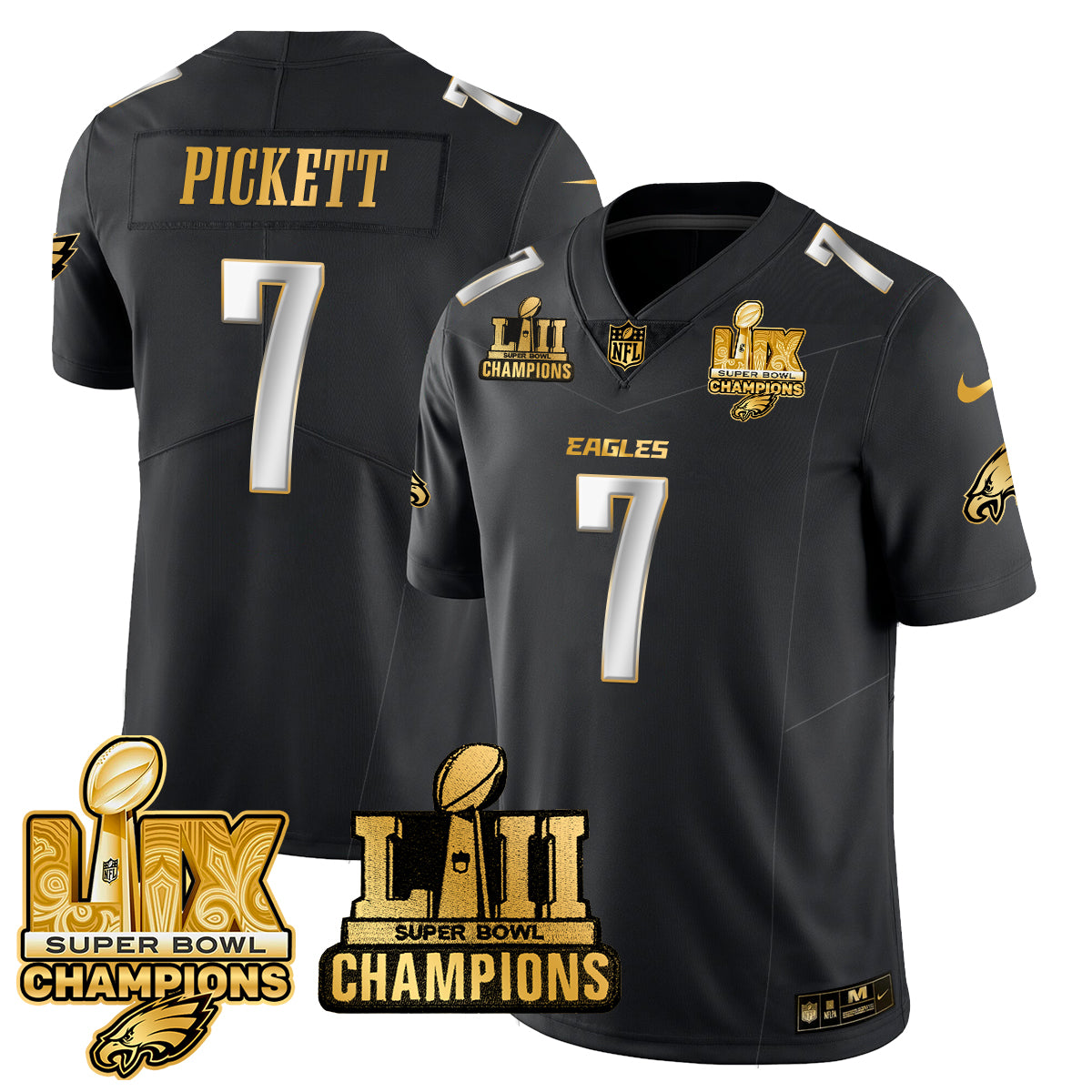 Philadelphia Eagles LII-LIX Super Bowl Champions Gold Jersey - All Stitched