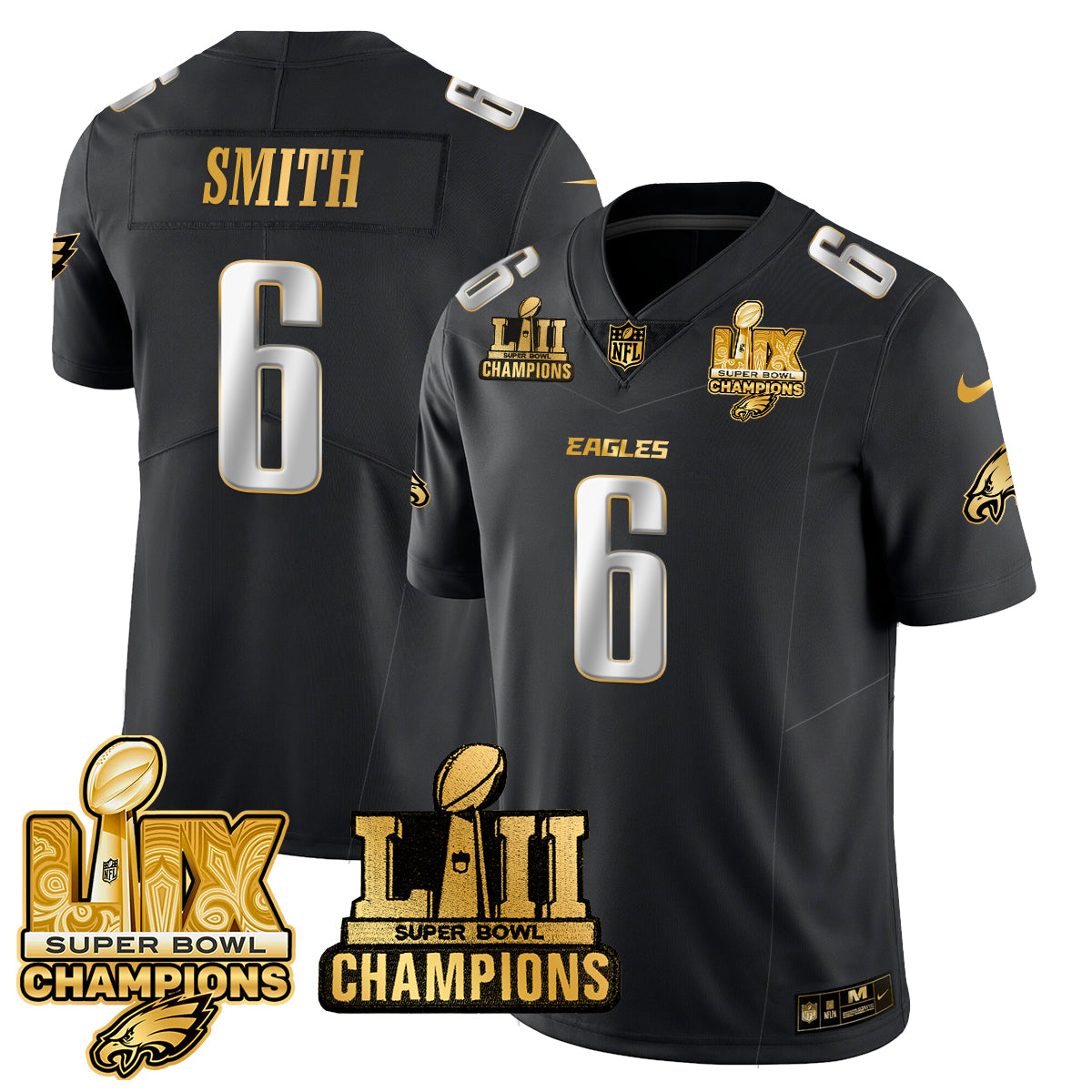 Philadelphia Eagles LII-LIX Super Bowl Champions Gold Jersey - All Stitched