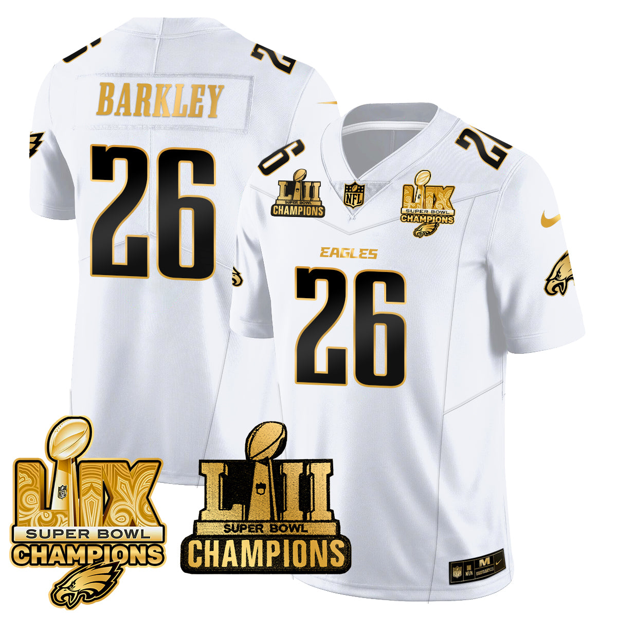 Philadelphia Eagles LII-LIX Super Bowl Champions Gold Jersey - All Stitched