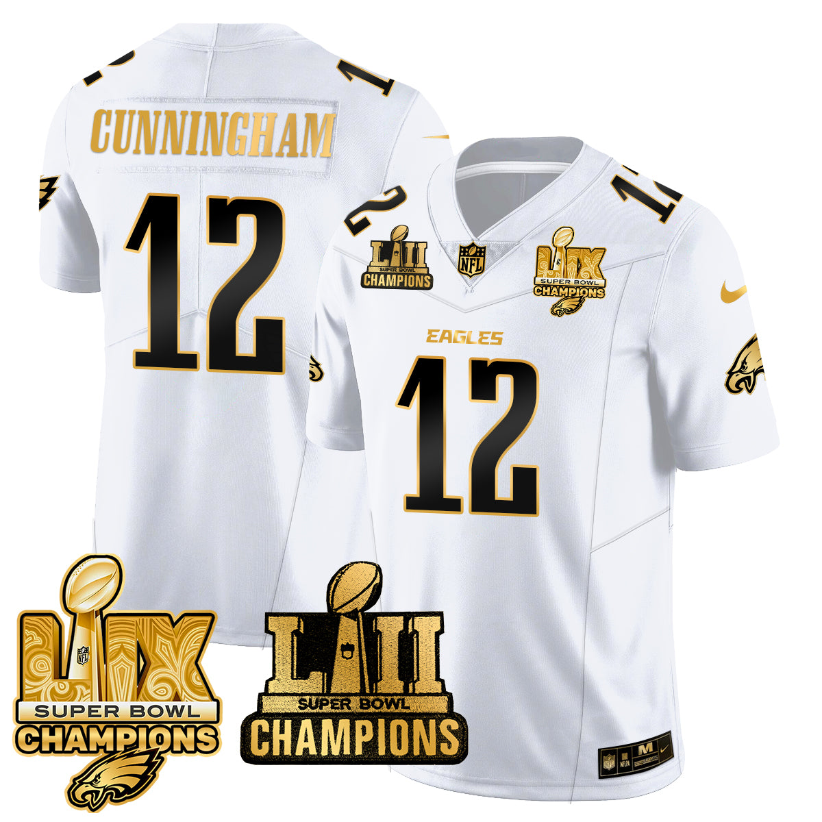 Philadelphia Eagles LII-LIX Super Bowl Champions Gold Jersey - All Stitched