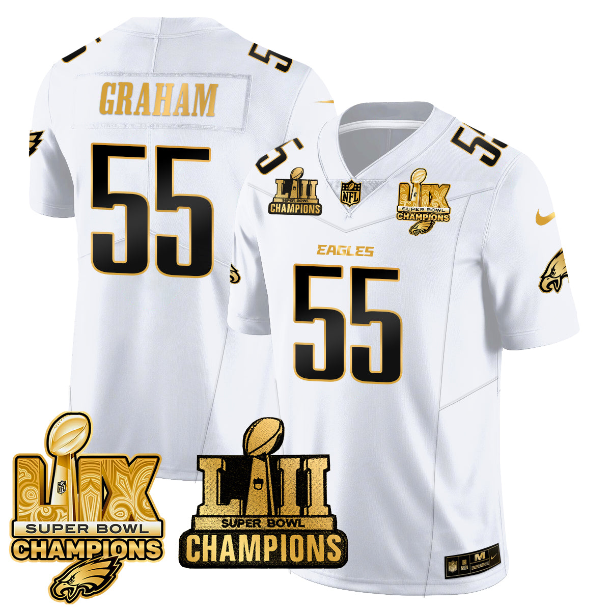 Philadelphia Eagles LII-LIX Super Bowl Champions Gold Jersey - All Stitched