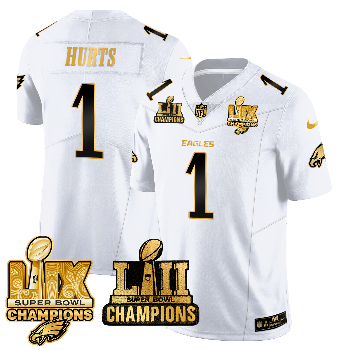 Philadelphia Eagles LII-LIX Super Bowl Champions Gold Jersey - All Stitched