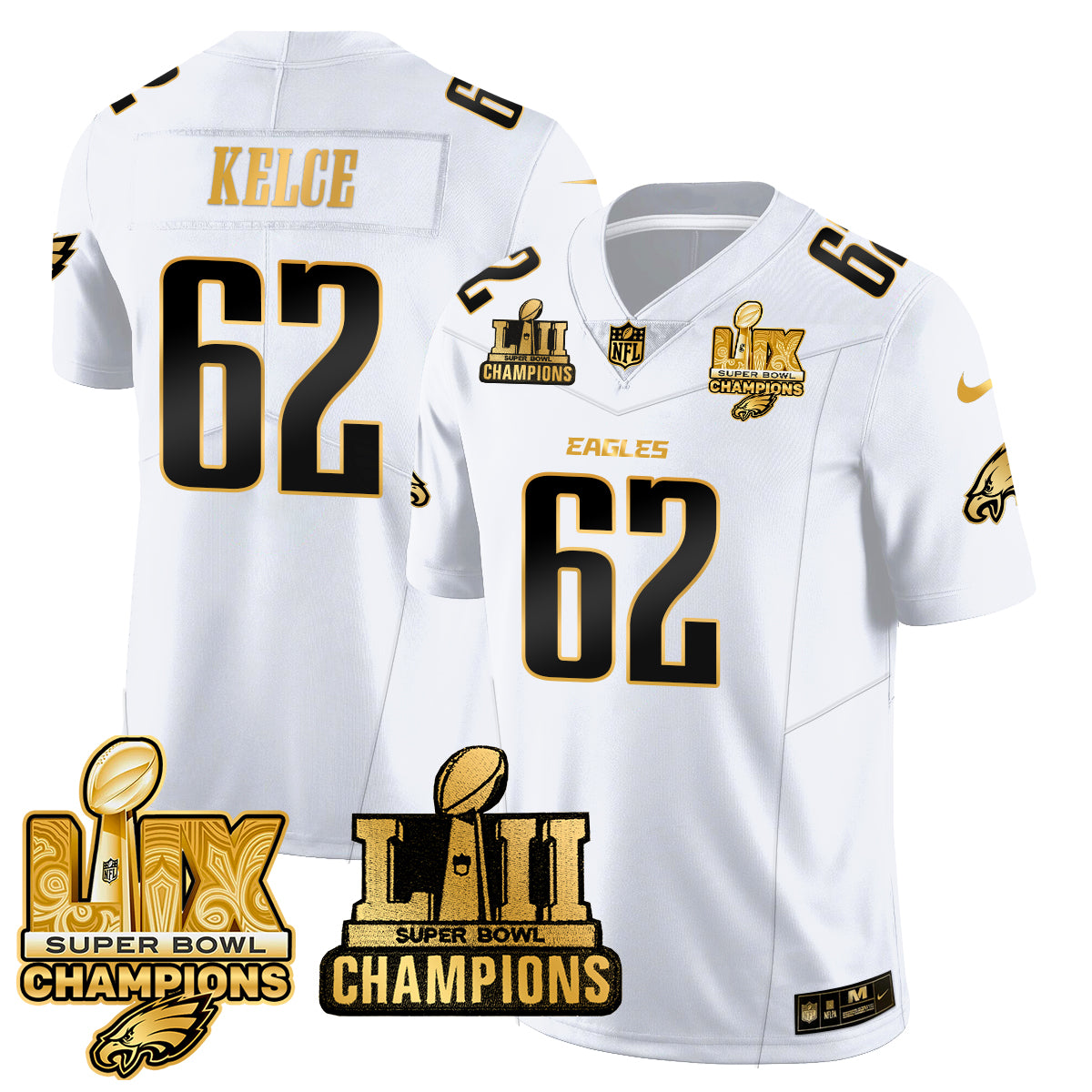 Philadelphia Eagles LII-LIX Super Bowl Champions Gold Jersey - All Stitched