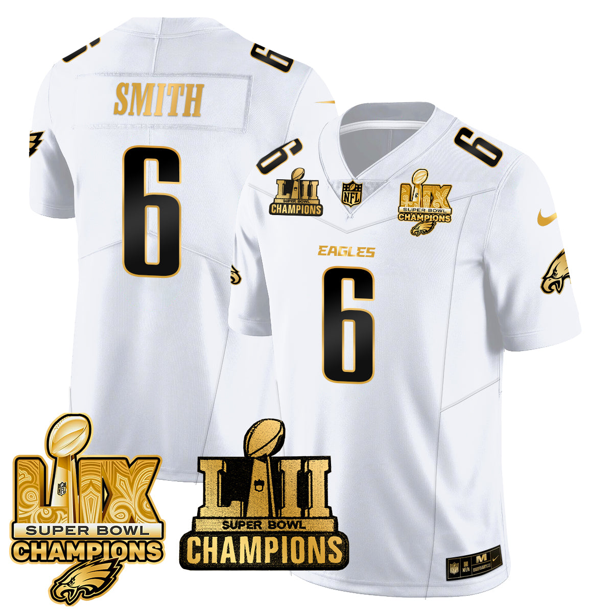 Philadelphia Eagles LII-LIX Super Bowl Champions Gold Jersey - All Stitched