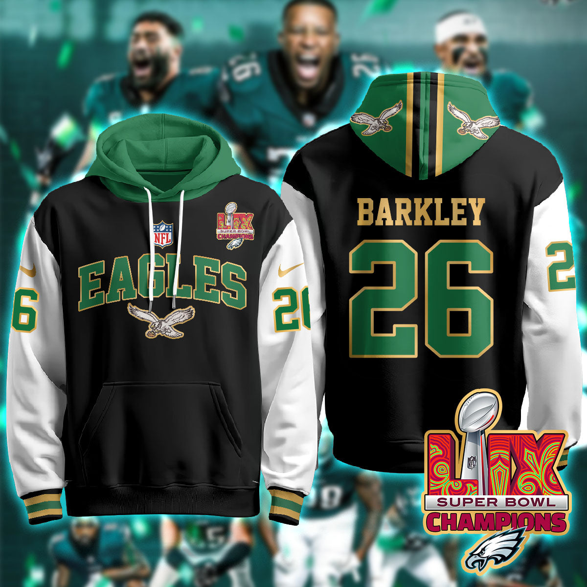 Philadelphia Eagles Super Bowl LIX Champions Gold Hoodie - All Stitched