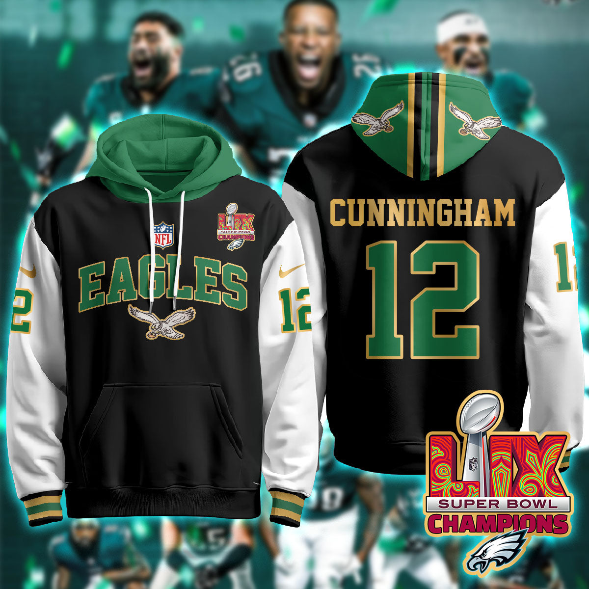 Philadelphia Eagles Super Bowl LIX Champions Gold Hoodie - All Stitched