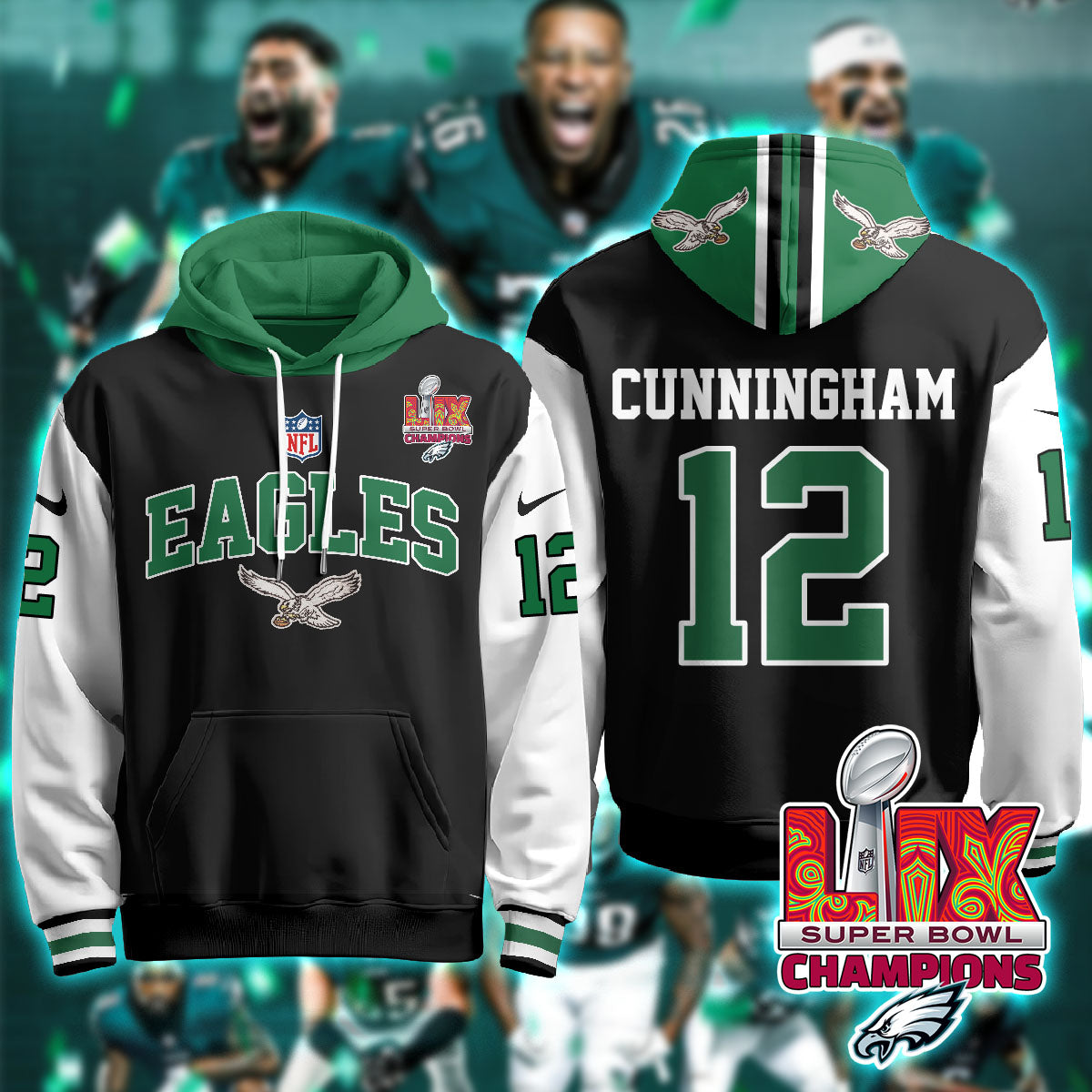 Philadelphia Eagles Super Bowl LIX Champions Hoodie - All Stitched