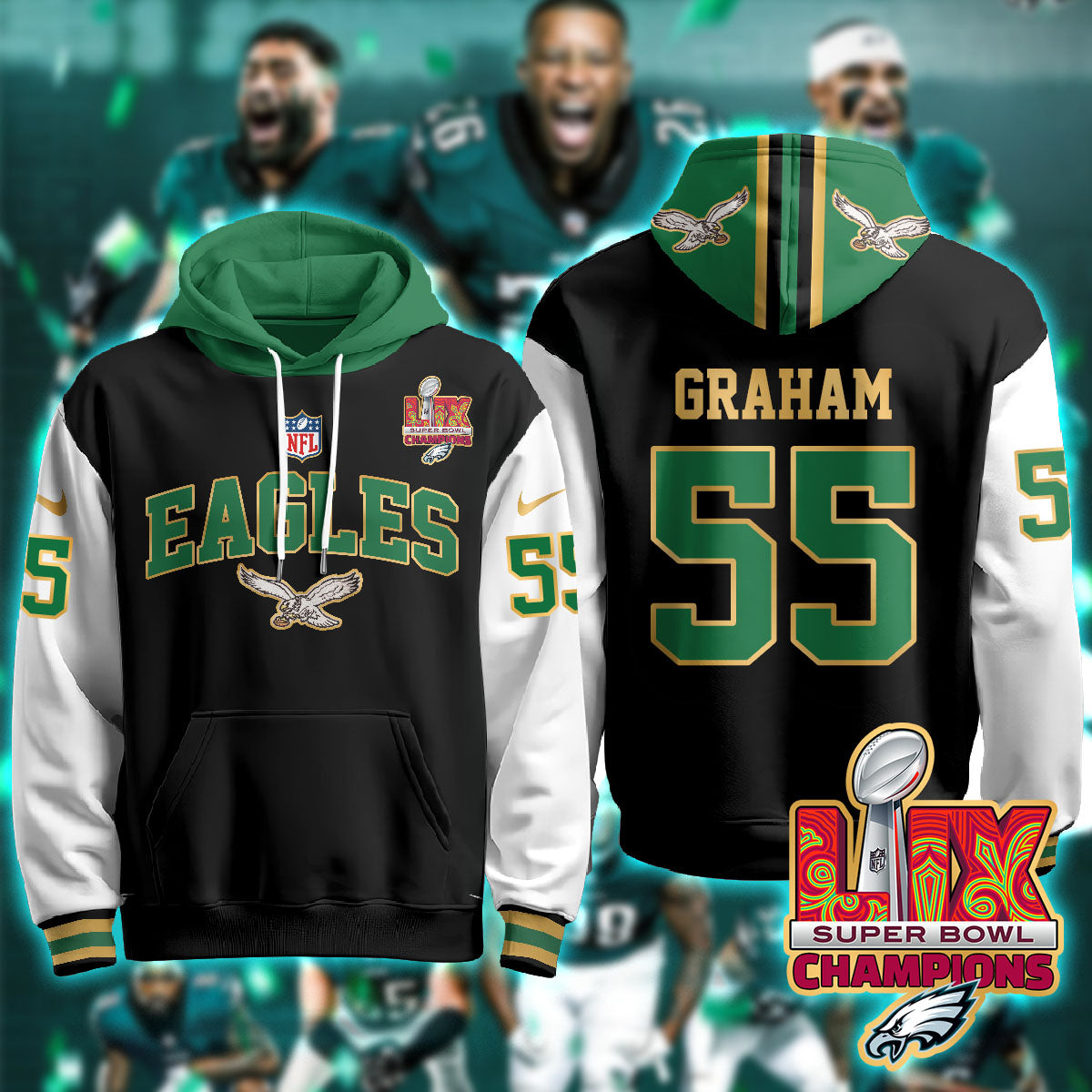 Philadelphia Eagles Super Bowl LIX Champions Gold Hoodie - All Stitched