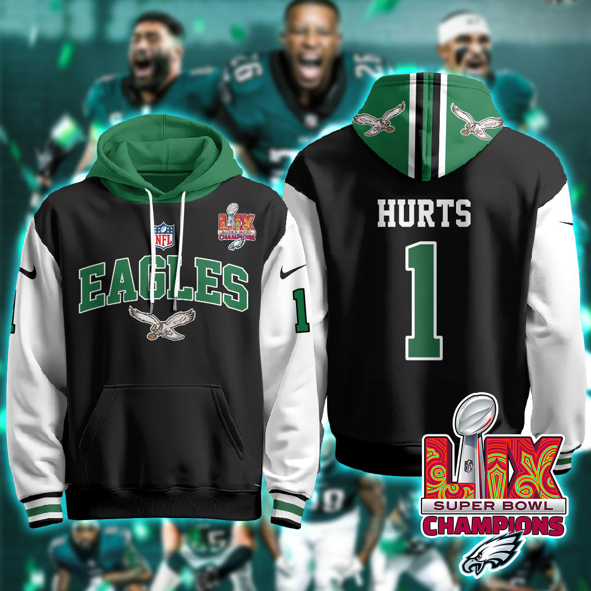 Philadelphia Eagles Super Bowl LIX Champions Hoodie - All Stitched