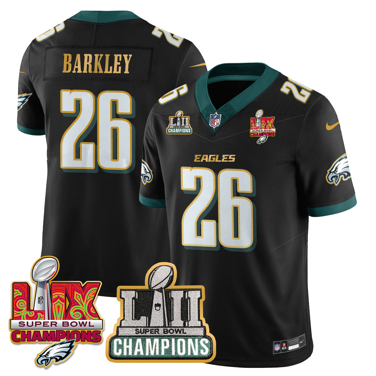 Philadelphia Eagles LII-LIX Super Bowl Champions Vapor Limited Gold Jersey - All Stitched