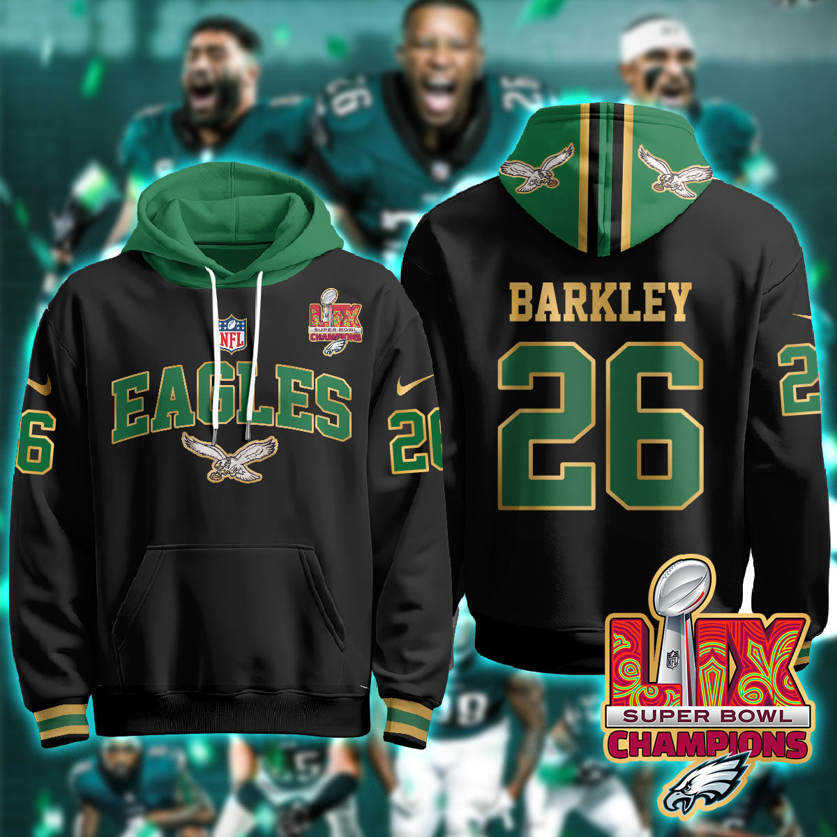 Philadelphia Eagles Super Bowl LIX Champions Gold Hoodie - All Stitched