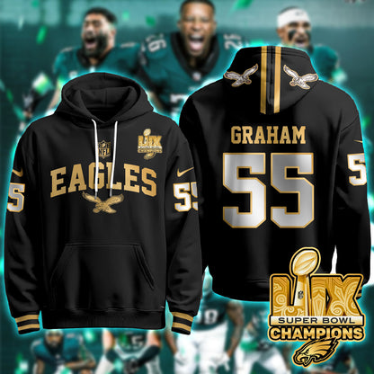 Philadelphia Eagles Super Bowl LIX Champions Gold Hoodie - All Stitched