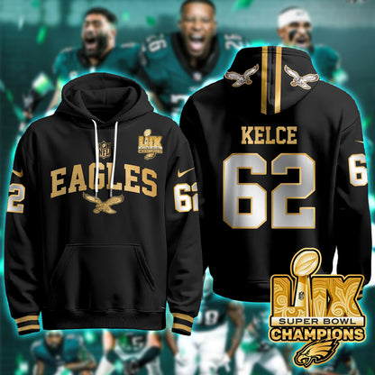 Philadelphia Eagles Super Bowl LIX Champions Gold Hoodie - All Stitched