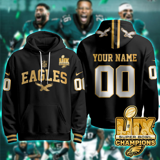 Philadelphia Eagles Super Bowl LIX Champions Custom Gold Hoodie - All Stitched