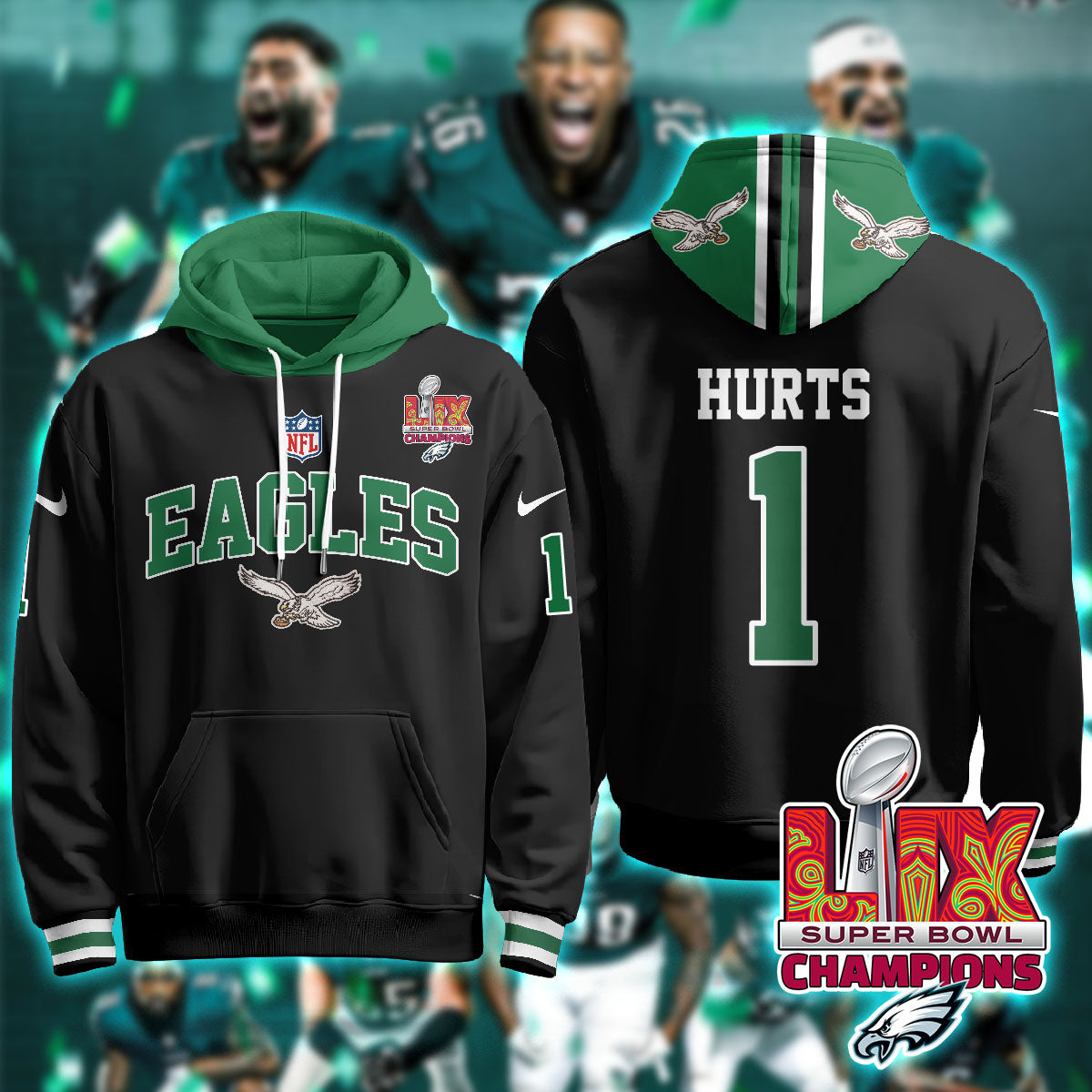 Philadelphia Eagles Super Bowl LIX Champions Hoodie - All Stitched