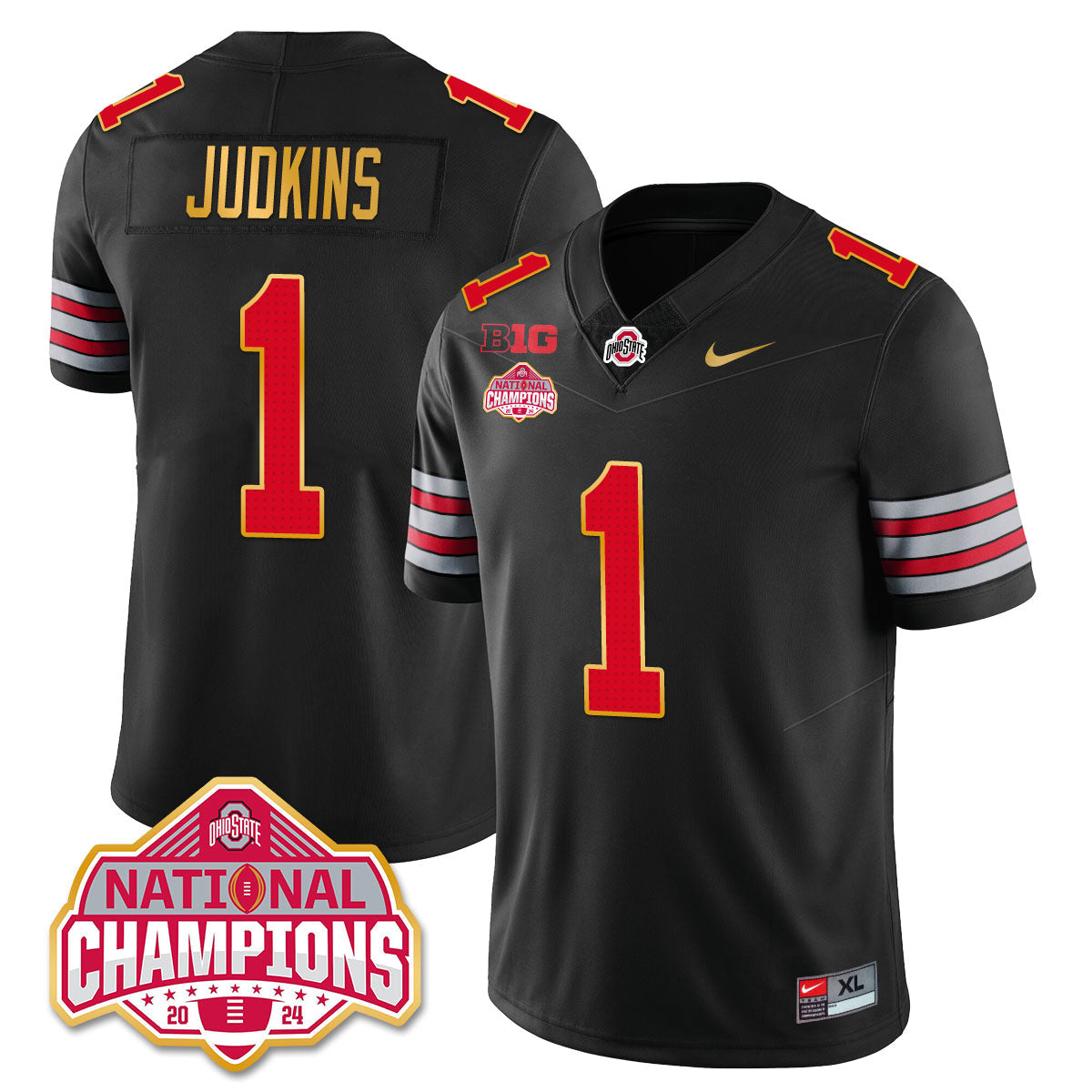 Ohio State Buckeyes 'Heritage Stripe' 2025 CFP Patch - National Champions Gold Jersey - All Stitched