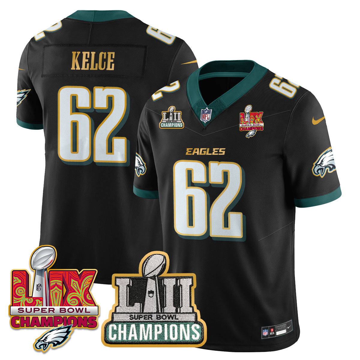 Philadelphia Eagles LII-LIX Super Bowl Champions Vapor Limited Gold Jersey - All Stitched