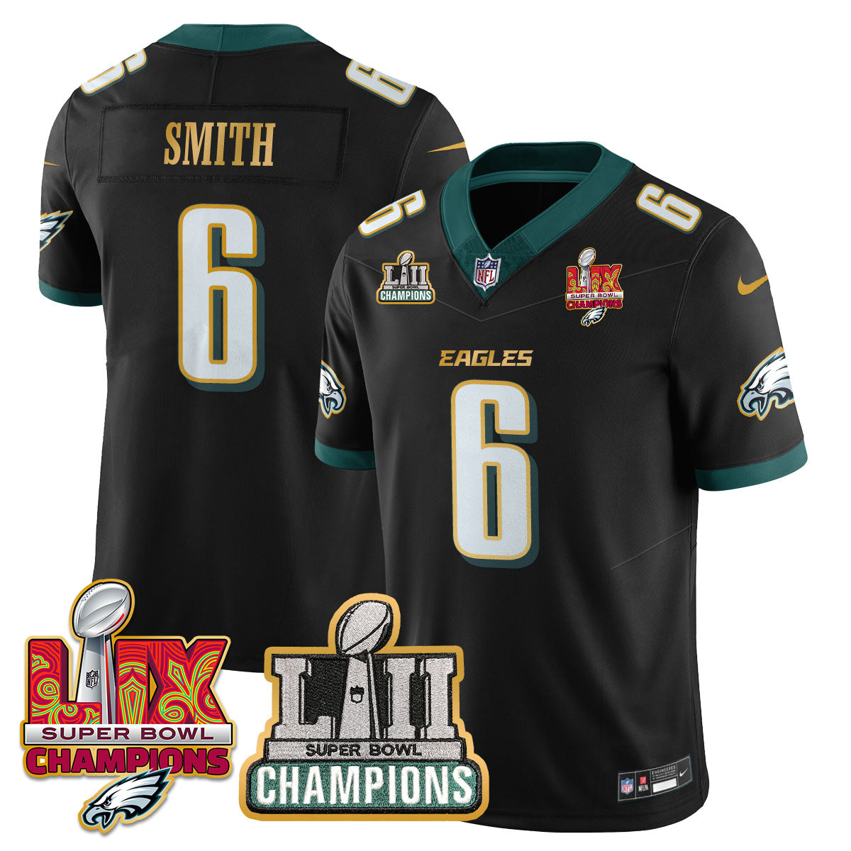 Philadelphia Eagles LII-LIX Super Bowl Champions Vapor Limited Gold Jersey - All Stitched