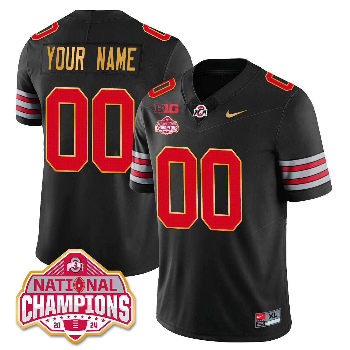 Ohio State Buckeyes 'Heritage Stripe' 2025 CFP Patch - National Champions Gold Custom Jersey - All Stitched