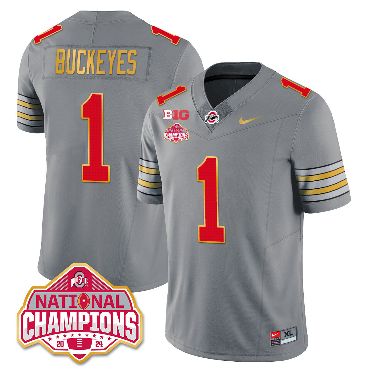 Ohio State Buckeyes 'Heritage Stripe' 2025 CFP Patch - National Champions Gold Jersey - All Stitched