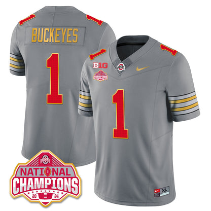 Ohio State Buckeyes 'Heritage Stripe' 2025 CFP Patch - National Champions Gold Jersey - All Stitched