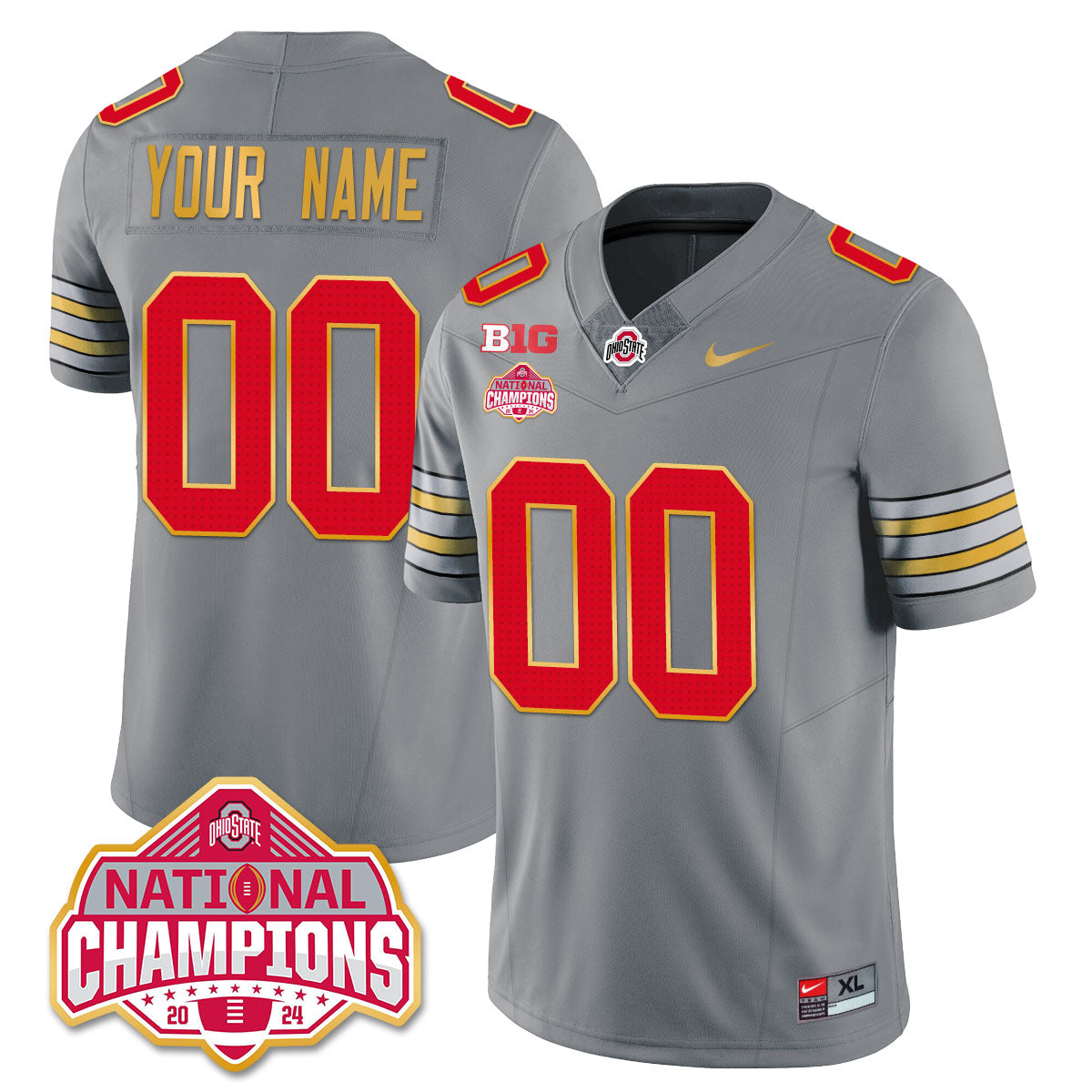 Ohio State Buckeyes 'Heritage Stripe' 2025 CFP Patch - National Champions Gold Custom Jersey - All Stitched