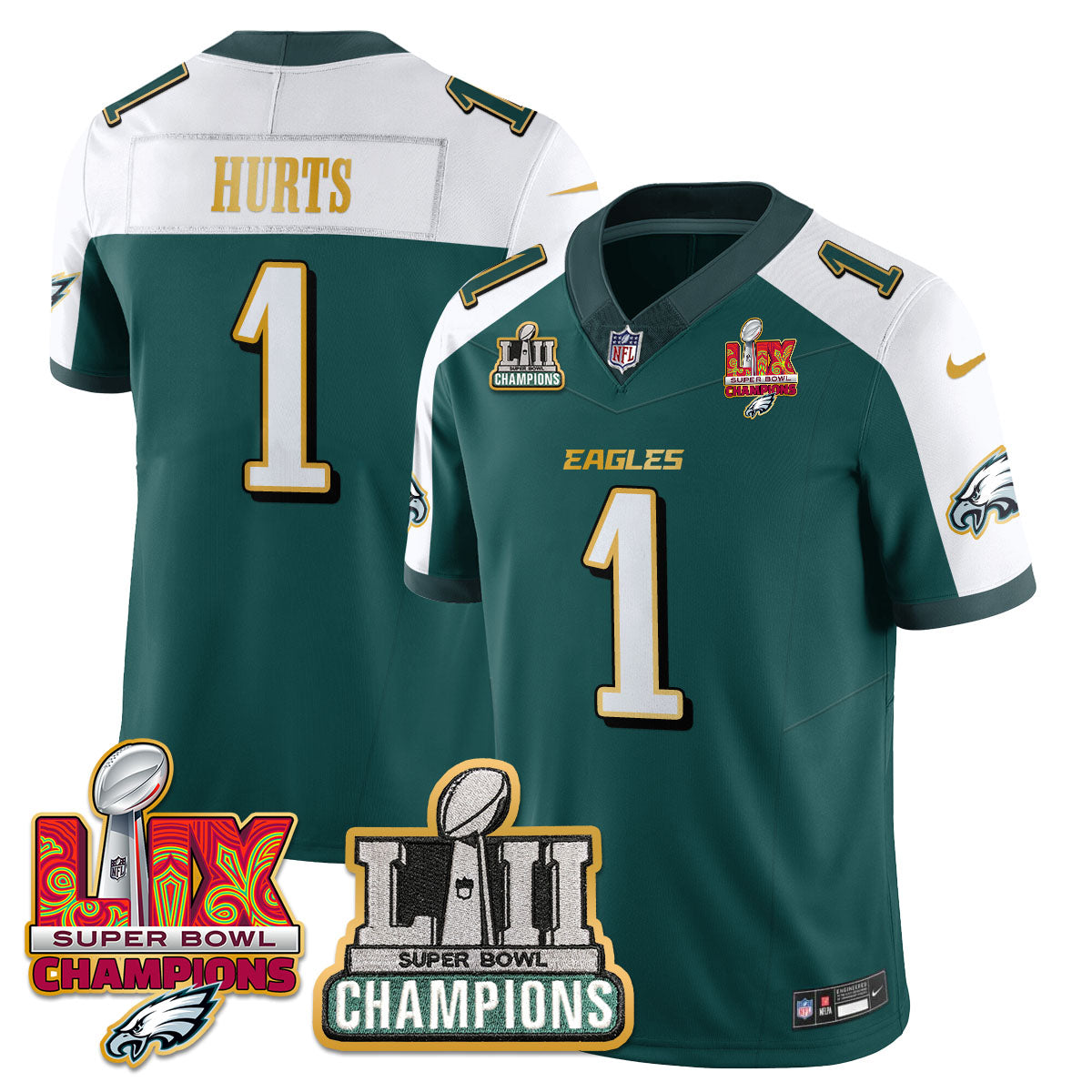 Philadelphia Eagles LII-LIX Super Bowl Champions Vapor Limited Gold Jersey - All Stitched