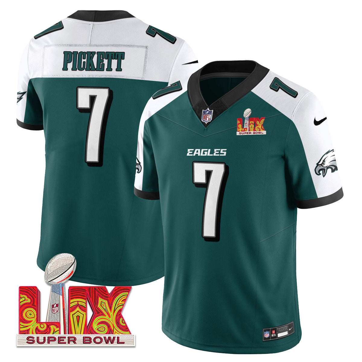 Philadelphia Eagles Super Bowl LIX Patch Vapor Limited Jersey - All Stitched