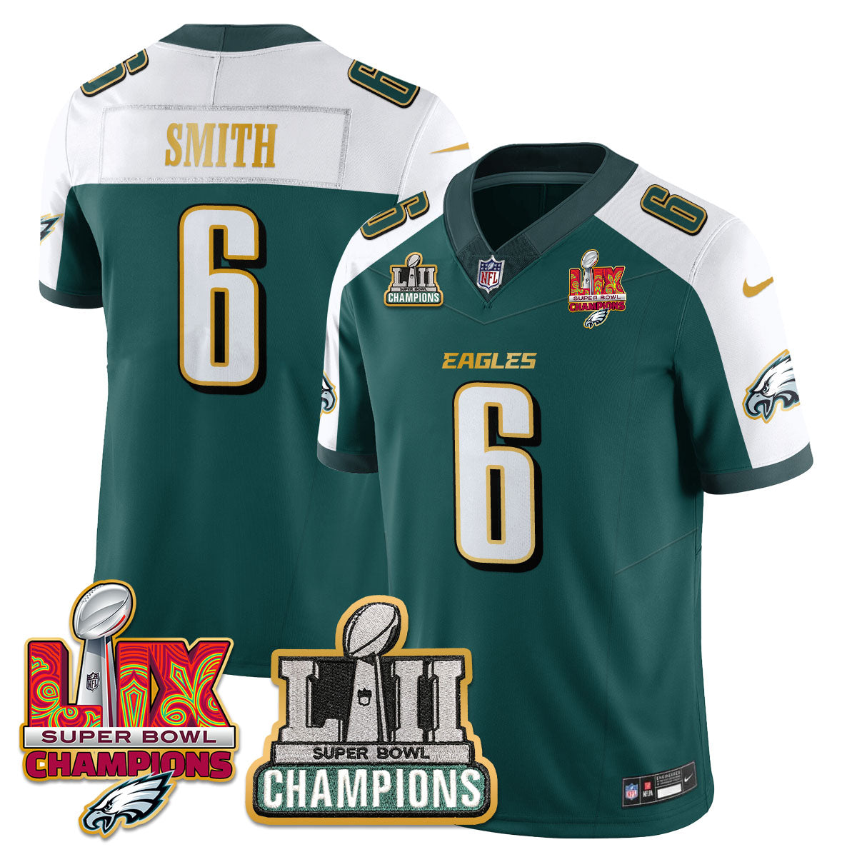 Philadelphia Eagles LII-LIX Super Bowl Champions Vapor Limited Gold Jersey - All Stitched