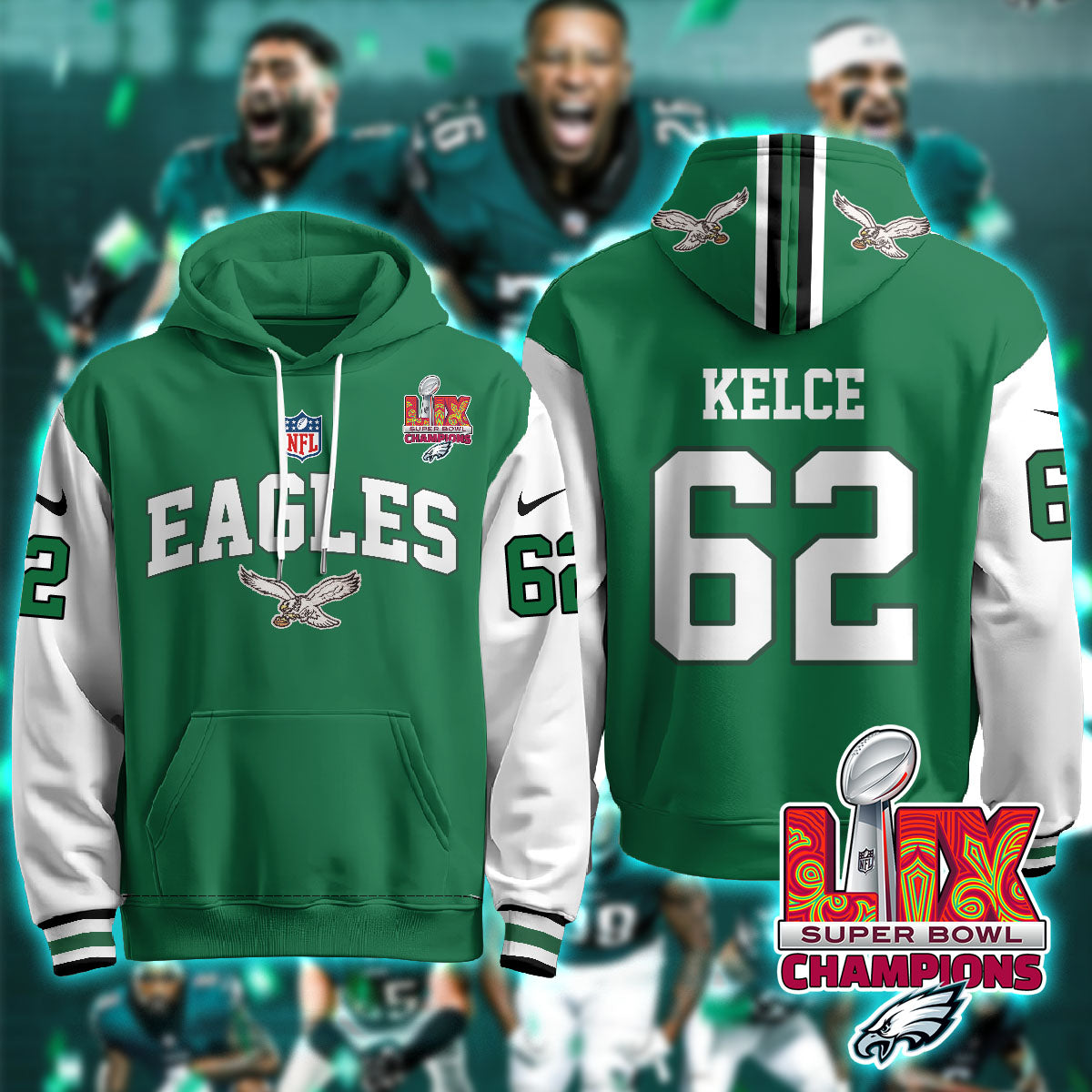 Philadelphia Eagles Super Bowl LIX Champions Hoodie - All Stitched