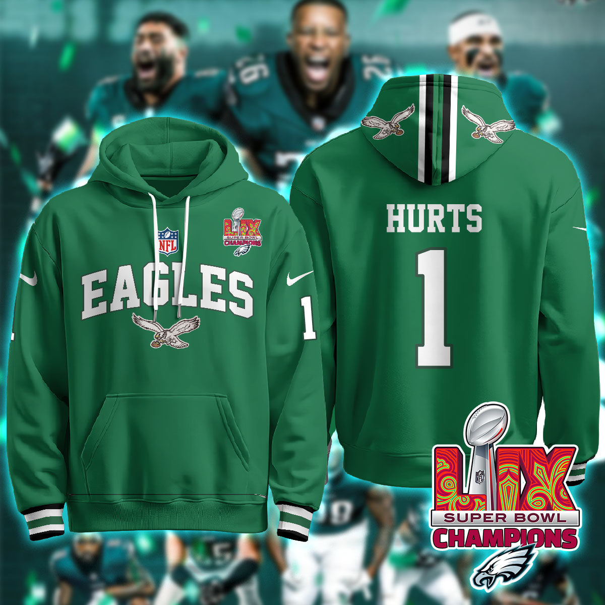 Philadelphia Eagles Super Bowl LIX Champions Hoodie - All Stitched