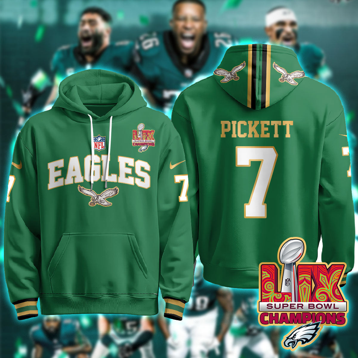 Philadelphia Eagles Super Bowl LIX Champions Gold Hoodie - All Stitched