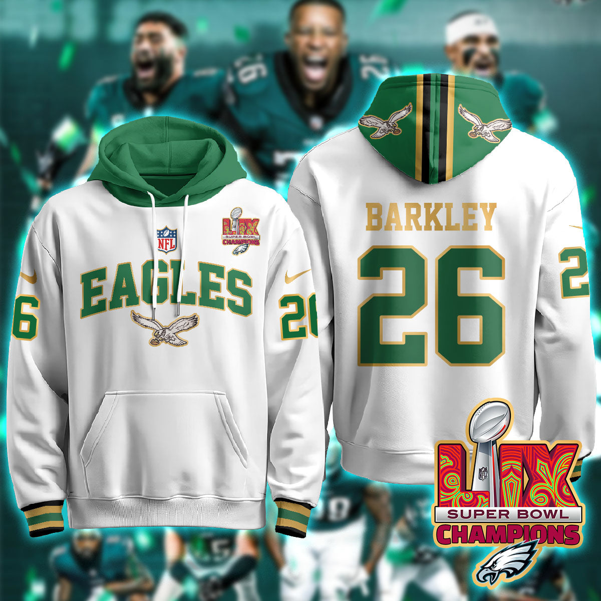 Philadelphia Eagles Super Bowl LIX Champions Gold Hoodie - All Stitched