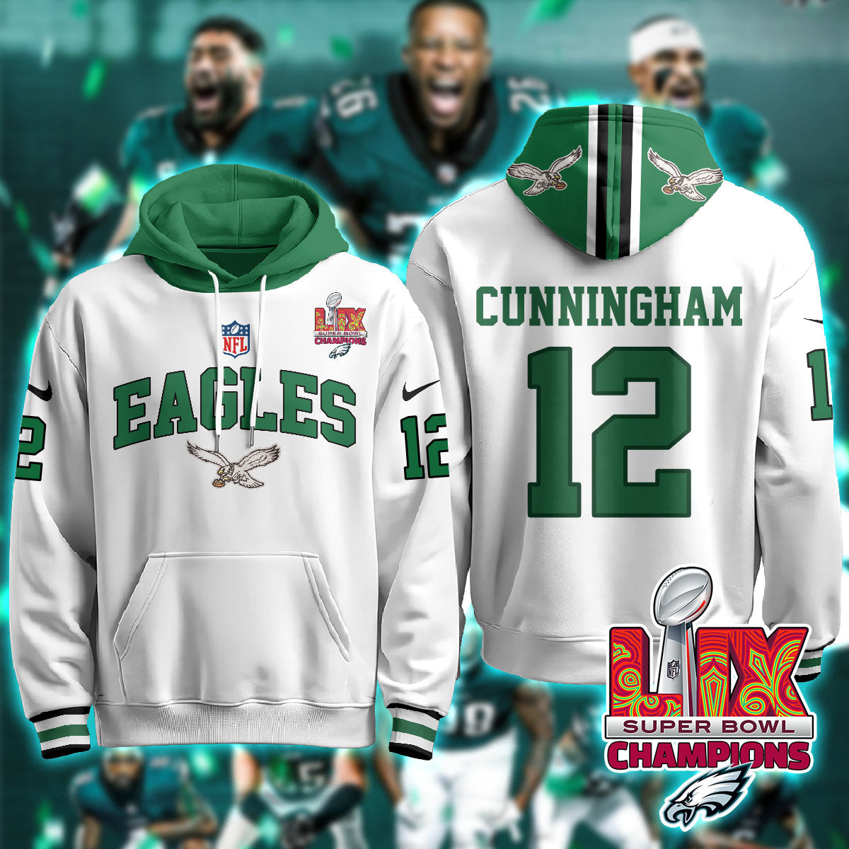 Philadelphia Eagles Super Bowl LIX Champions Hoodie - All Stitched