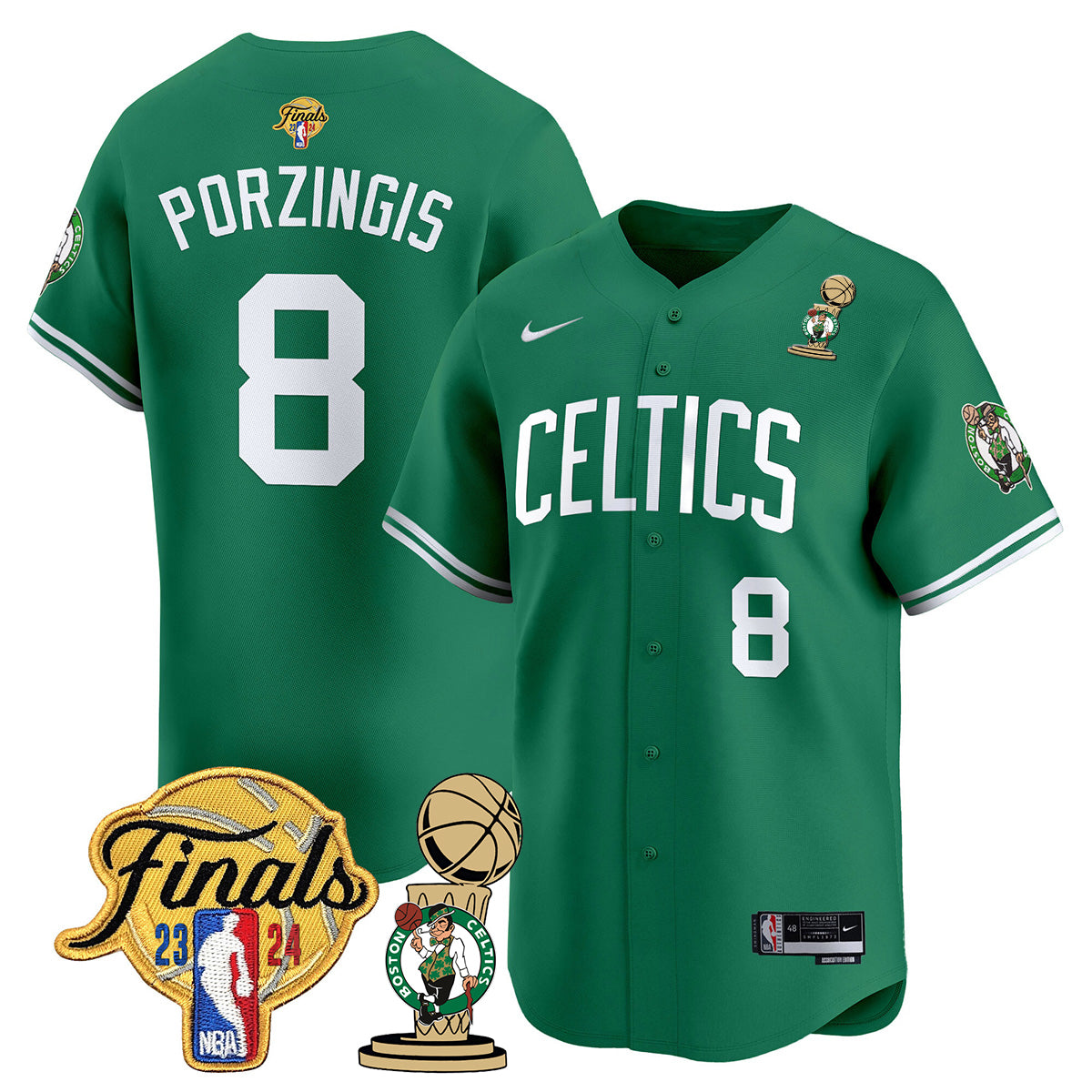 Celtics 2023-24 World Champions Patch Baseball Jersey - All Stitched