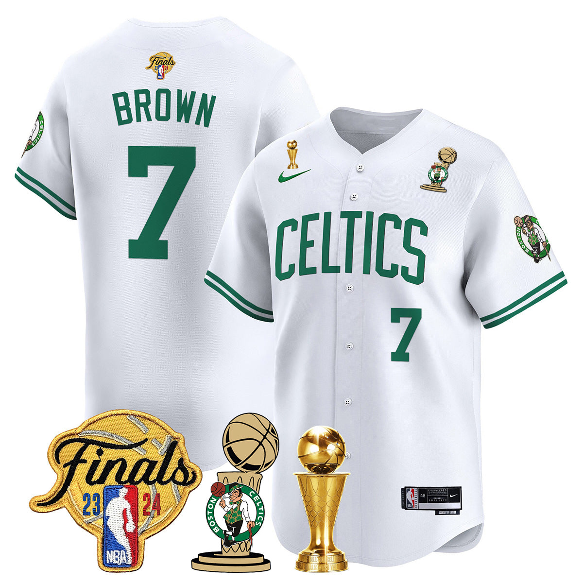 Celtics 2023-24 World Champions Patch Baseball Jersey - All Stitched