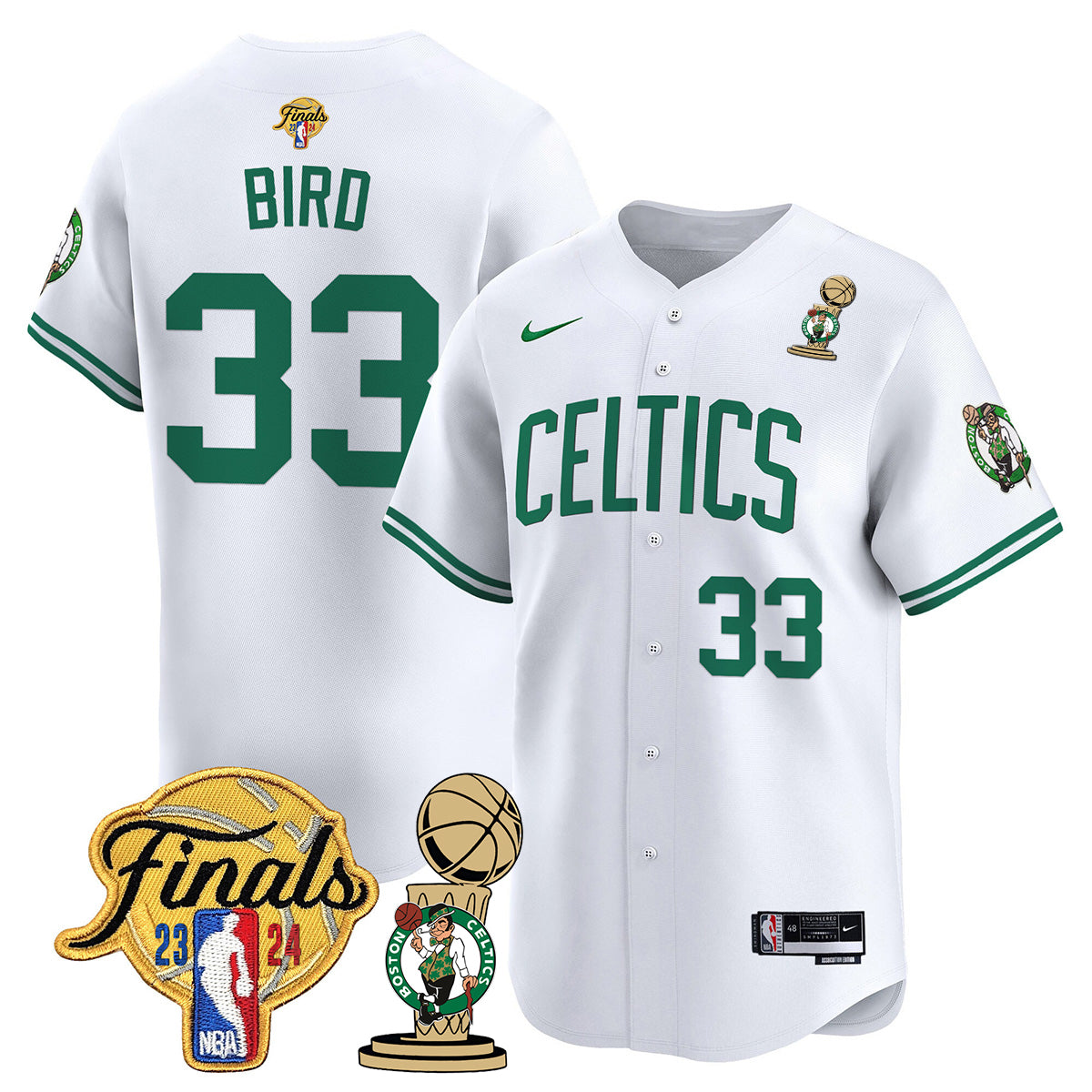 Celtics 2023-24 World Champions Patch Baseball Jersey - All Stitched