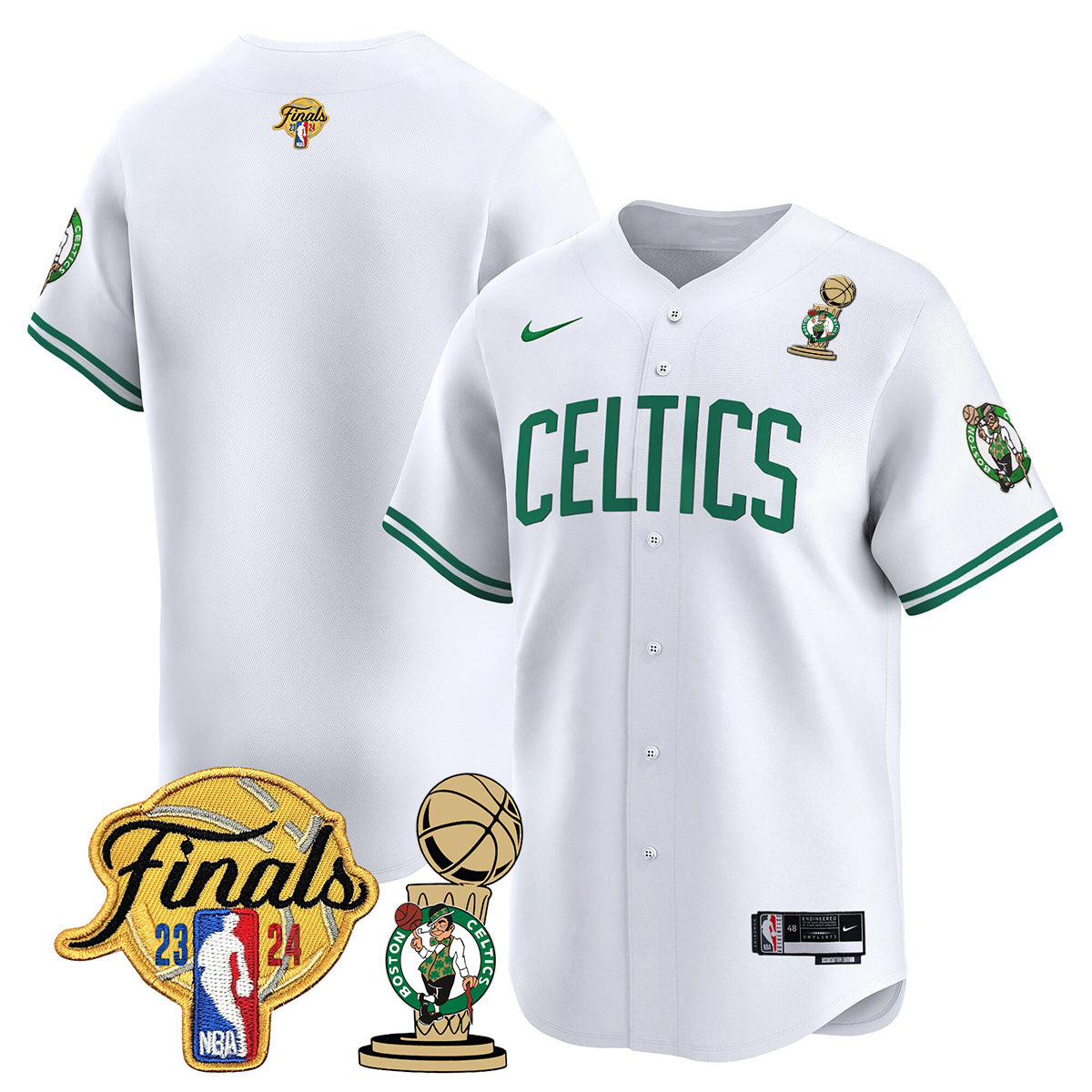 Celtics 2023-24 World Champions Patch Baseball Jersey - All Stitched