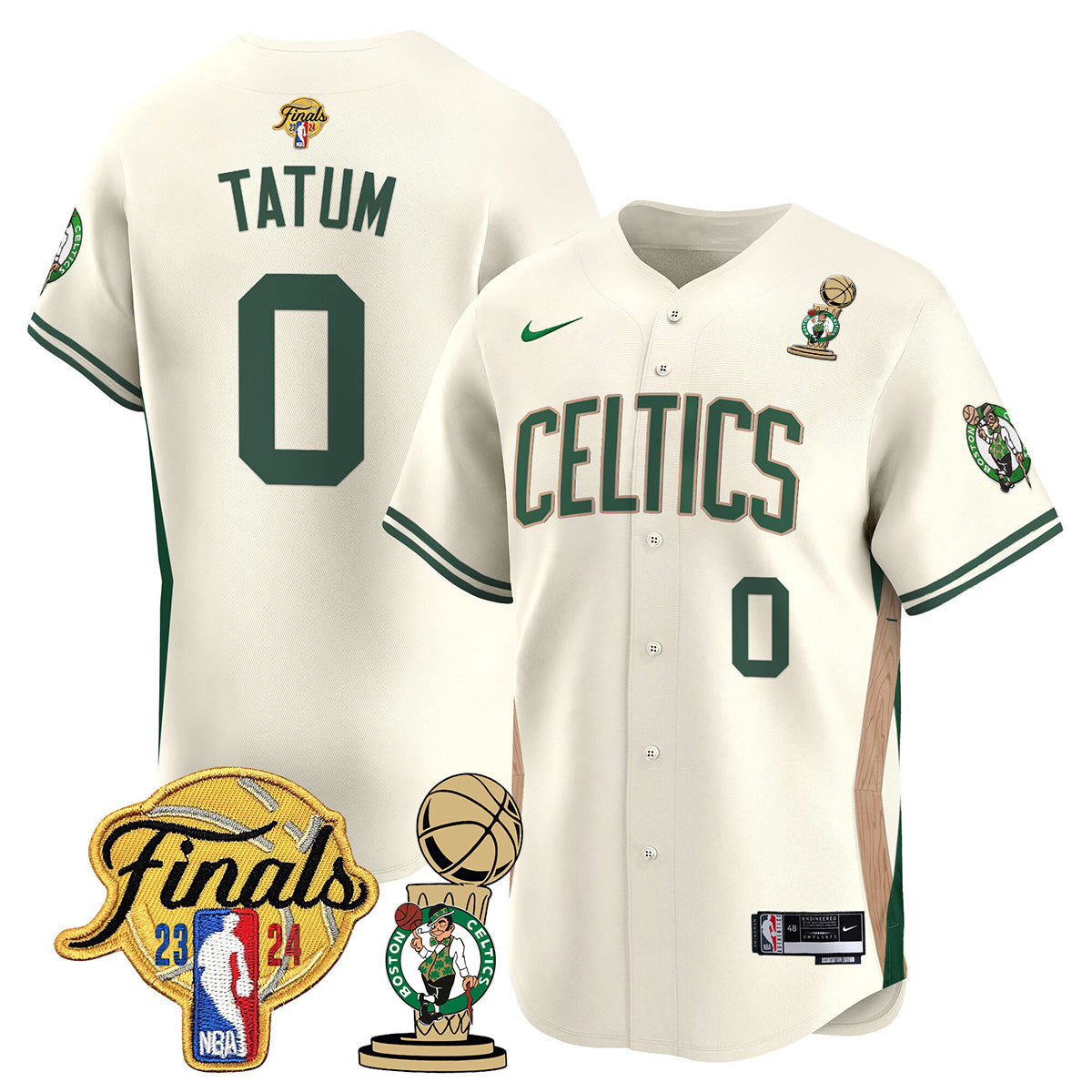 Celtics 2023-24 World Champions Patch Baseball Jersey - All Stitched