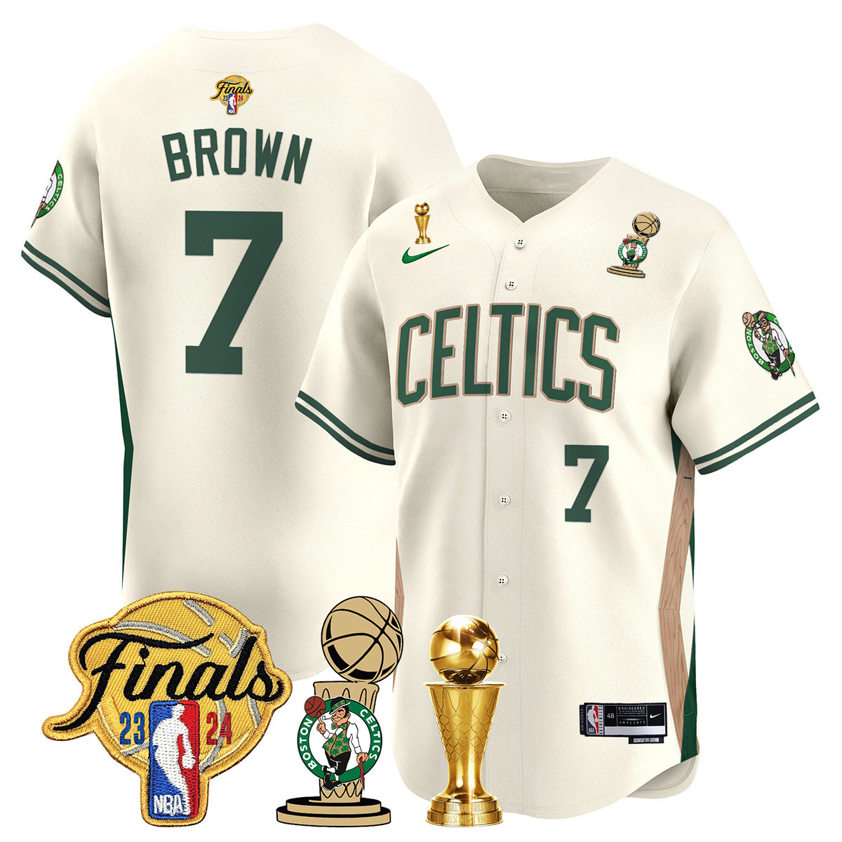 Celtics 2023-24 World Champions Patch Baseball Jersey - All Stitched