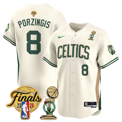 Celtics 2023-24 World Champions Patch Baseball Jersey - All Stitched