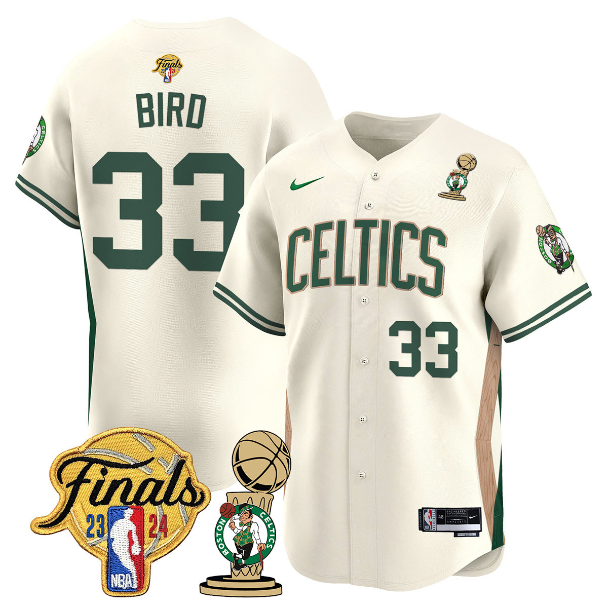 Celtics 2023-24 World Champions Patch Baseball Jersey - All Stitched