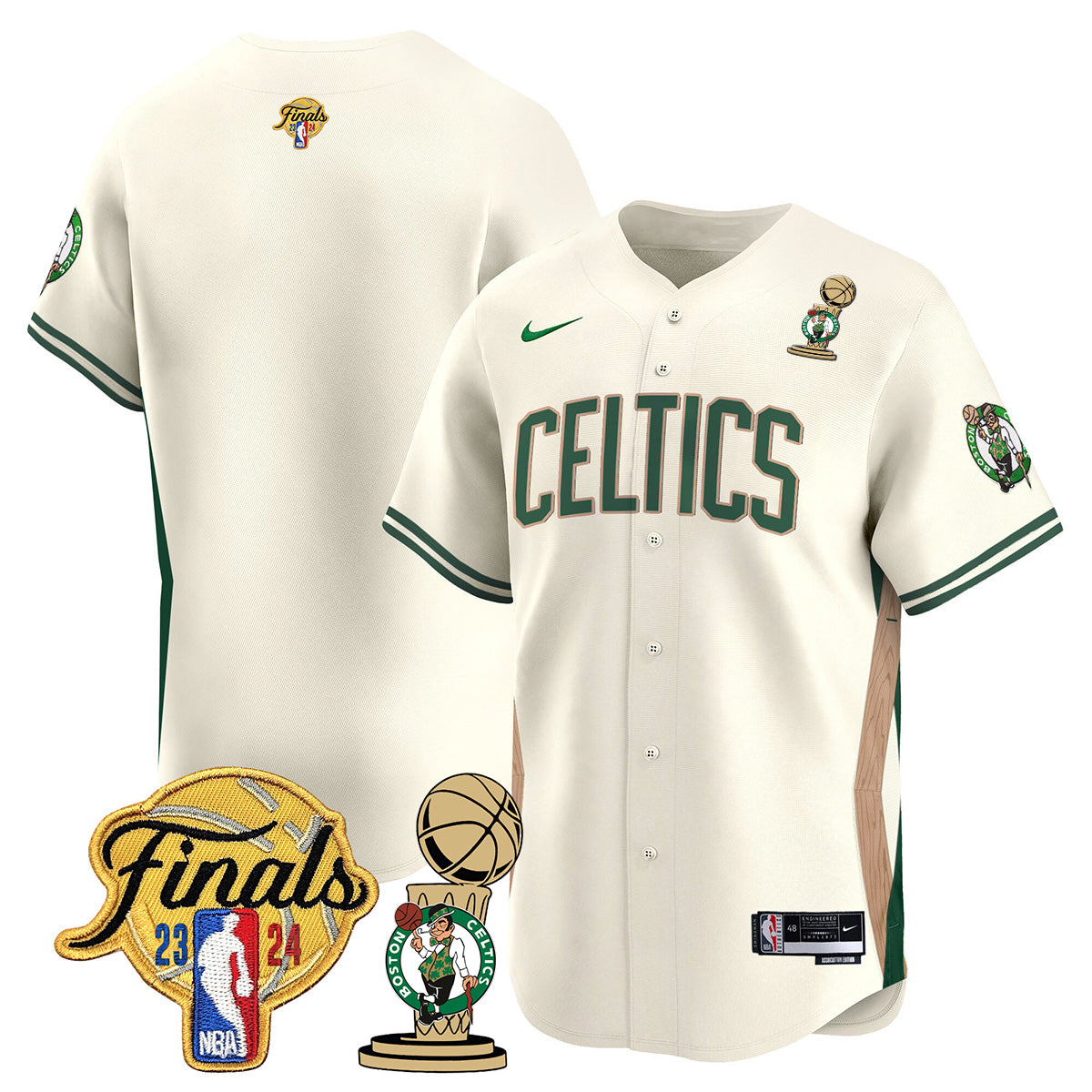 Celtics 2023-24 World Champions Patch Baseball Jersey - All Stitched