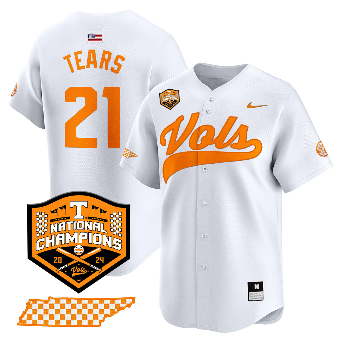 Tennessee 2024 Baseball College World Series Champions Limited Jersey - All Stitched