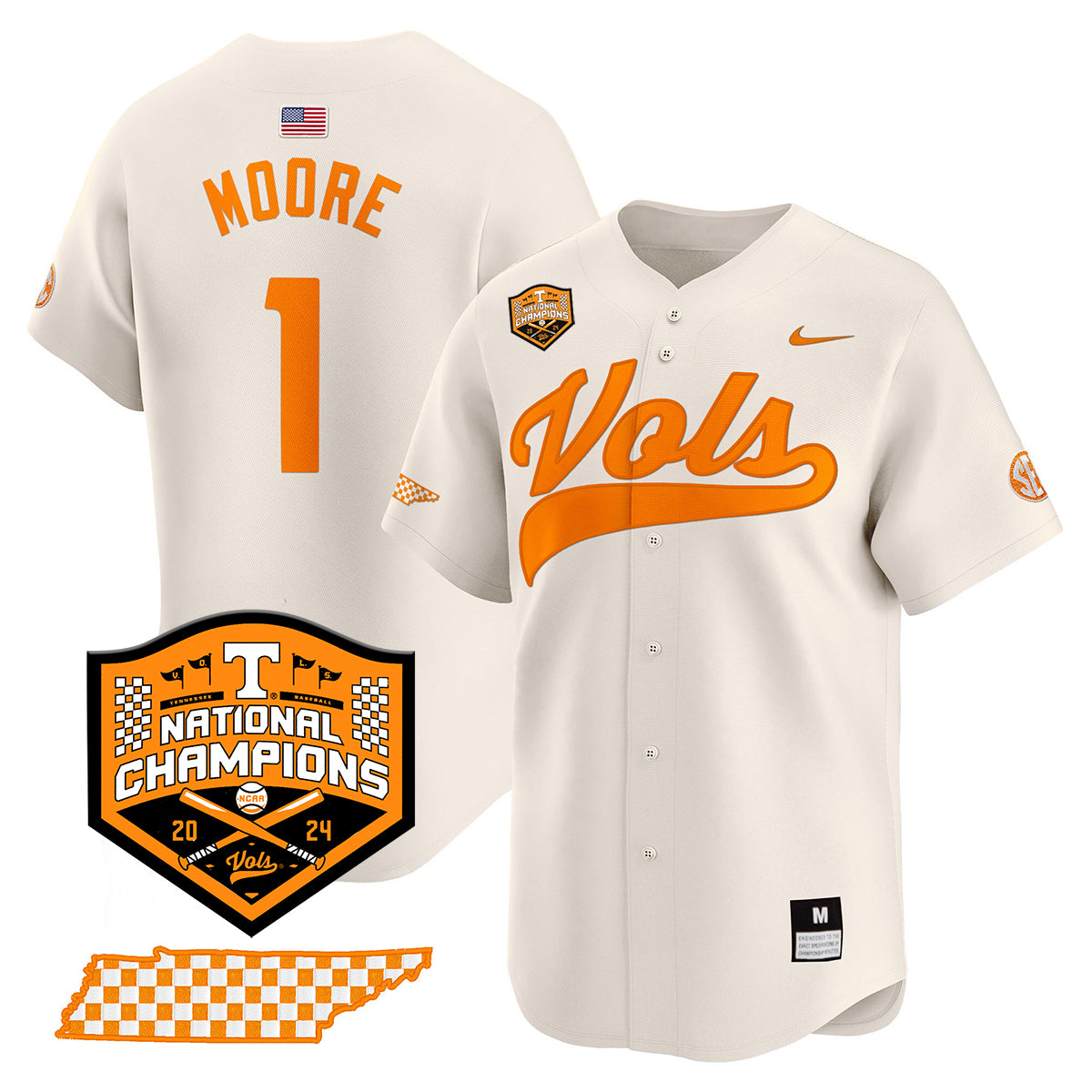 Tennessee 2024 Baseball College World Series Champions Limited Jersey - All Stitched