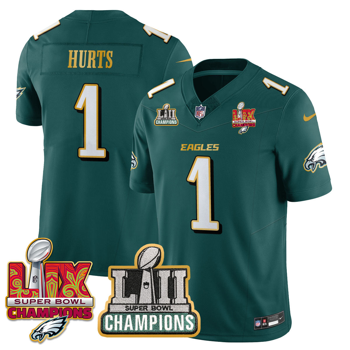 Philadelphia Eagles LII-LIX Super Bowl Champions Vapor Limited Gold Jersey - All Stitched