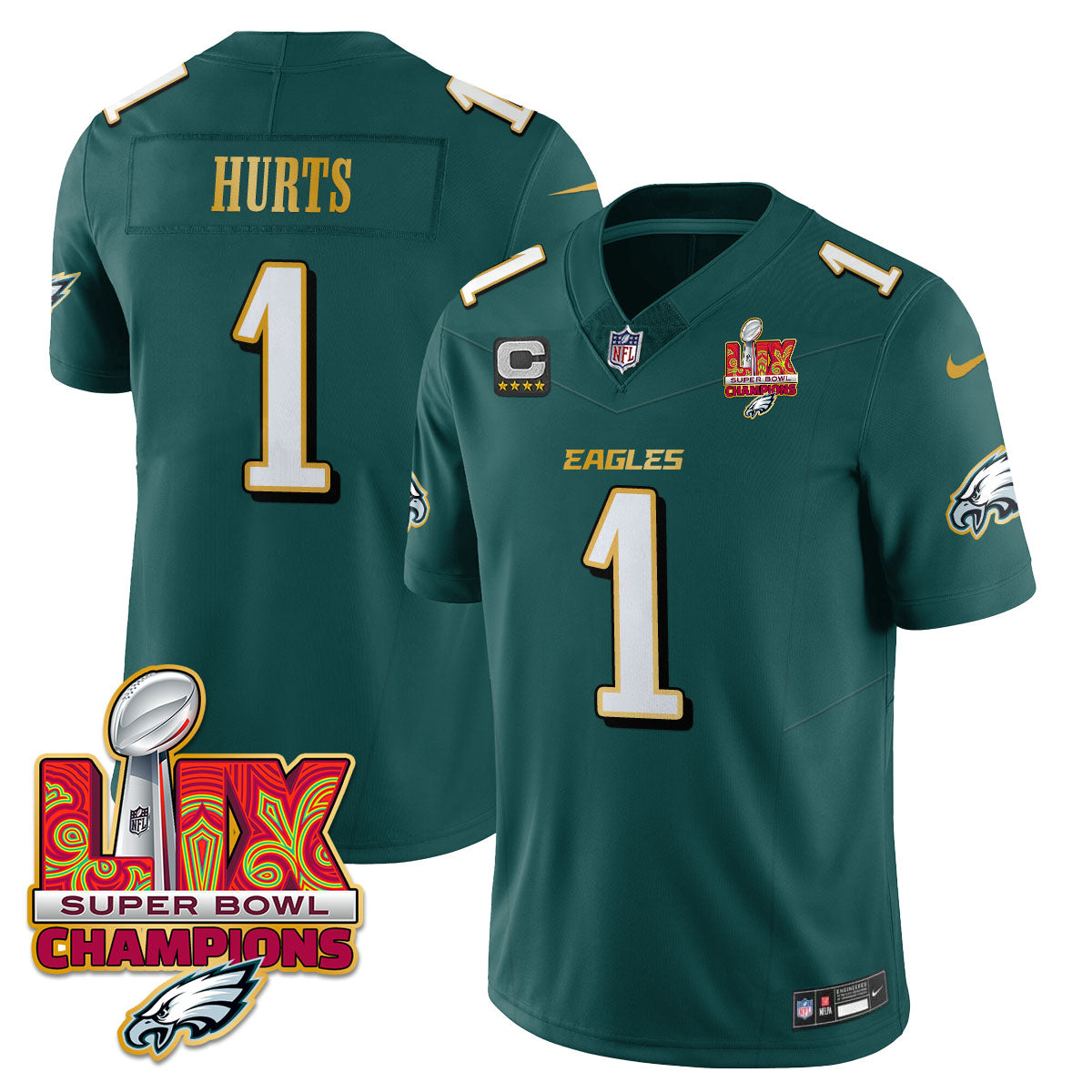 Philadelphia Eagles Super Bowl LIX Champions Gold Trim Vapor Limited Jersey - All Stitched