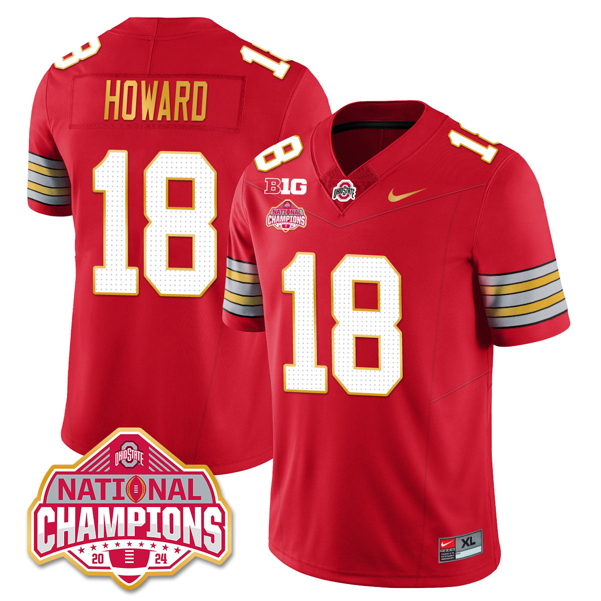 Ohio State Buckeyes 'Heritage Stripe' 2025 CFP Patch - National Champions Gold Jersey - All Stitched