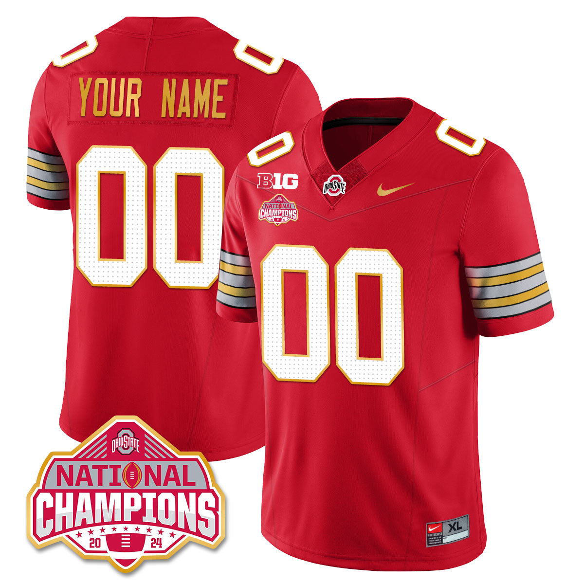 Ohio State Buckeyes 'Heritage Stripe' 2025 CFP Patch - National Champions Gold Custom Jersey - All Stitched